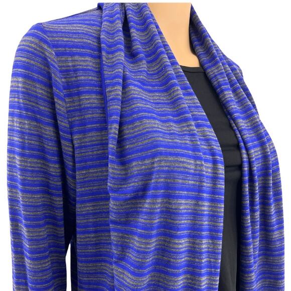 41Hawthorn MEDIUM Blue Gray Striped Cardigan Sweater Long Sleeve Rolled Collar - Picture 2 of 5